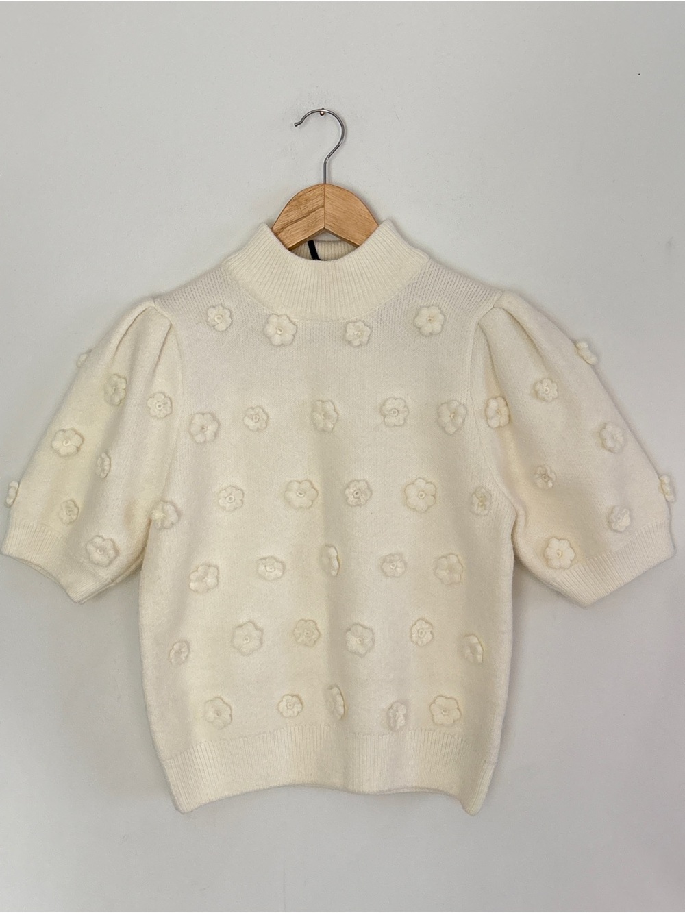 English Factory Floral Pompom Ivory Turtleneck Sweater Size XS New